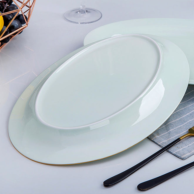 Bone China Celadon Dinnerware - Elliptical Fish Platter