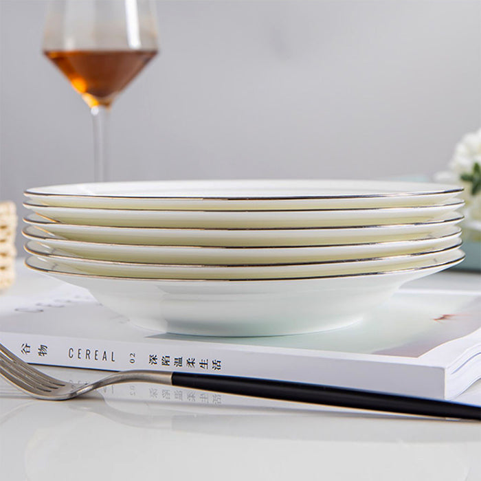Bone China Soup Plate - White with Silver Rim