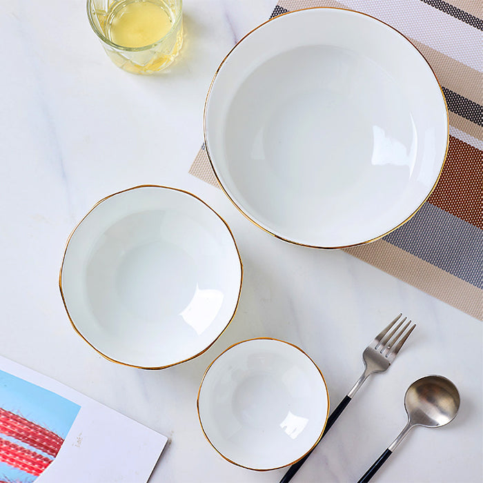 Bone China Tableware - Octagon Bowl with Gold Rim