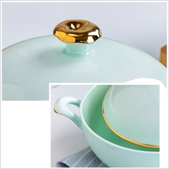 Bone China Celadon Soup Tureen - with Gold Rim or without Rim