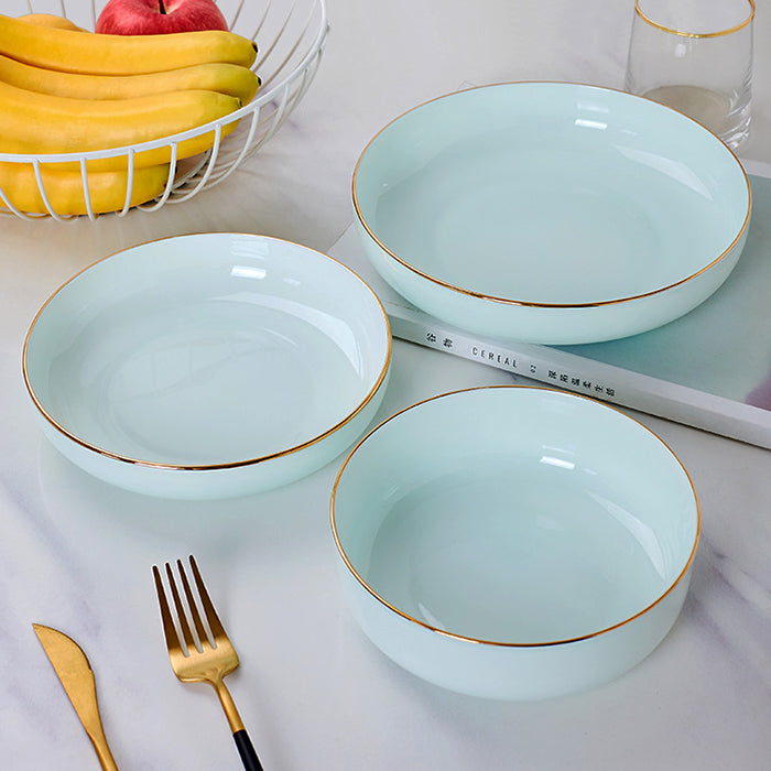 Bone China Celadon Dinnerware - Round Plate with Gold Rim