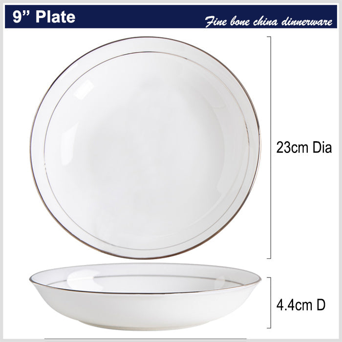 Bone China Dinnerware - Soup Plate with Silver Rim