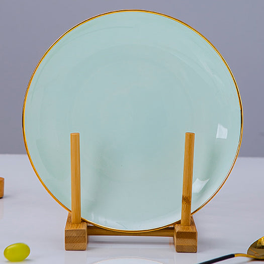 Bone China Celadon Dinnerware - Flat Plate with Gold Rim
