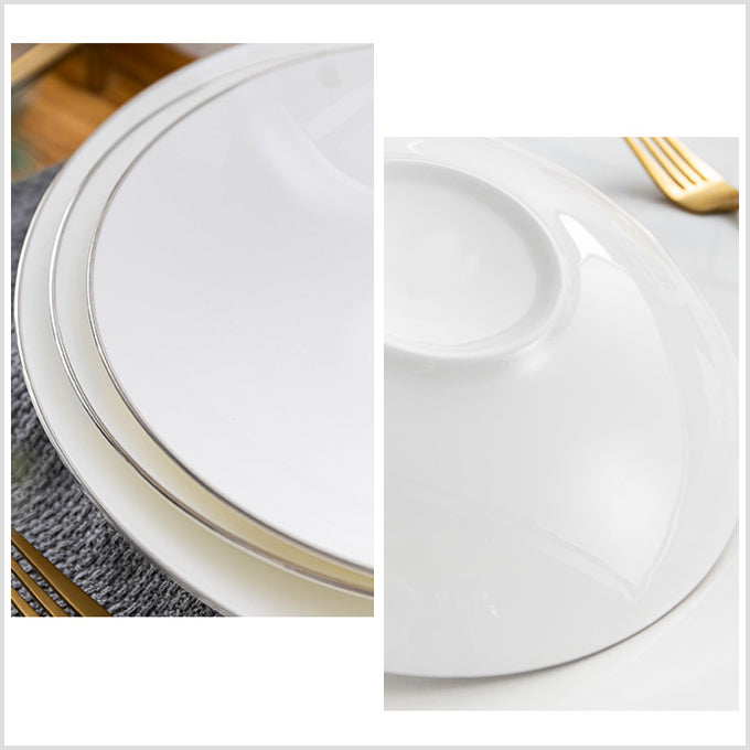 Bone China Round Plate - White with Silver Rim
