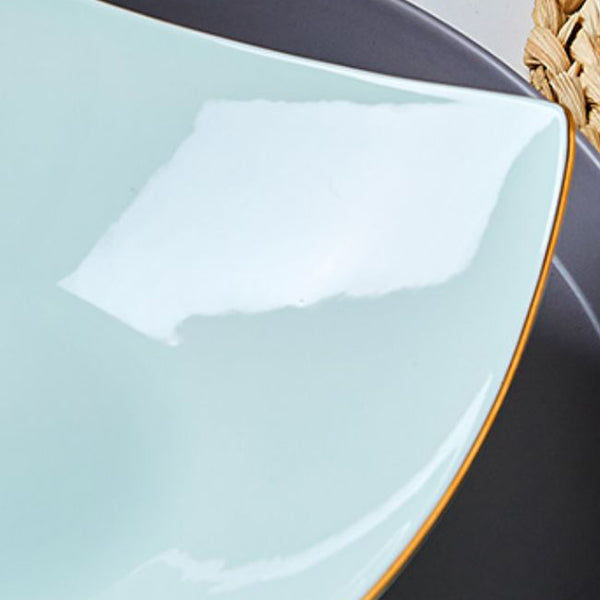 Bone China Celadon Square Plate - Curved Edge with Upward Angles