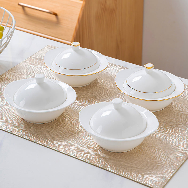 Bone China Steam Soup Bowl W/ Lid - Ellipse in Front