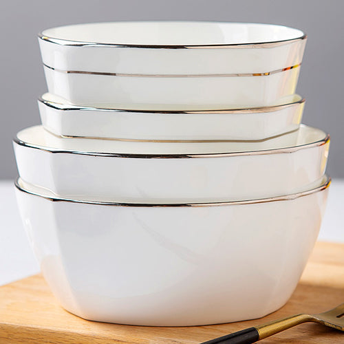 Bone China Tableware - Square Bowl with Curved Edge