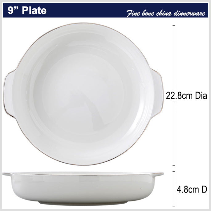 Bone China Dinnerware - Earred Dish with Silver Rim