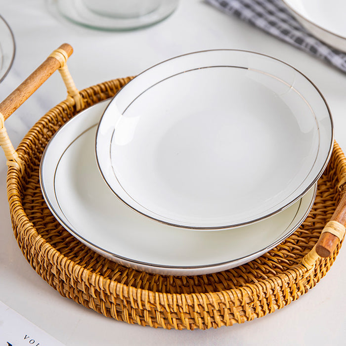 Bone China Dinnerware - Soup Plate with Silver Rim