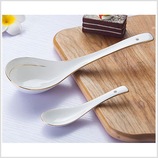 Bone China Spoon Set - White with Gold Rim