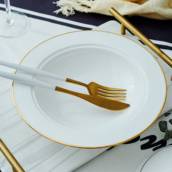 Bone China Steam Soup Bowl W/ Lid - Gold Rimmed