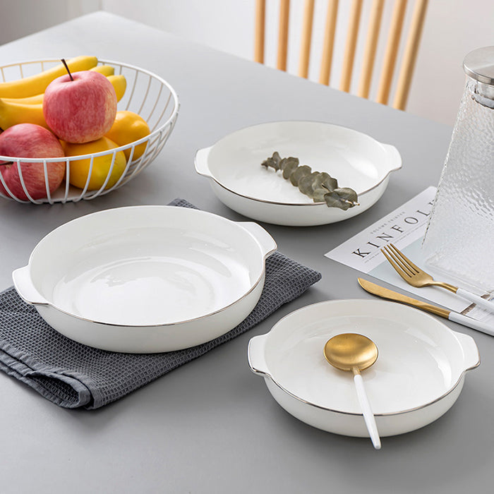Bone China Dinnerware - Earred Dish with Silver Rim
