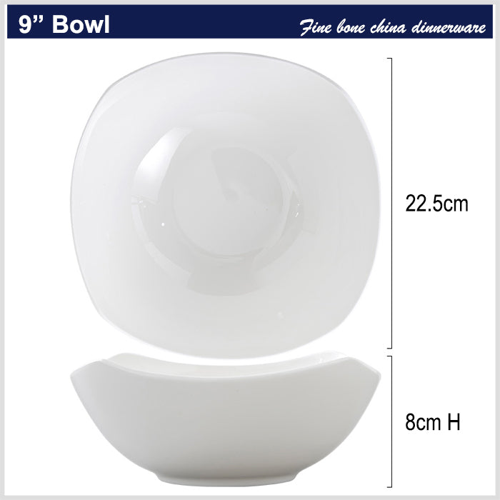 Bone China Square Bowl - Curved Edge with Upward Angles