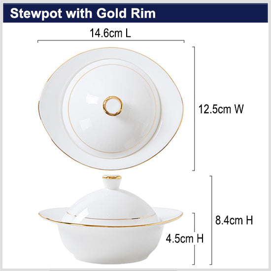 Bone China Steam Soup Bowl W/ Lid - Ellipse in Front