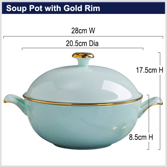 Bone China Celadon Soup Tureen - with Gold Rim or without Rim