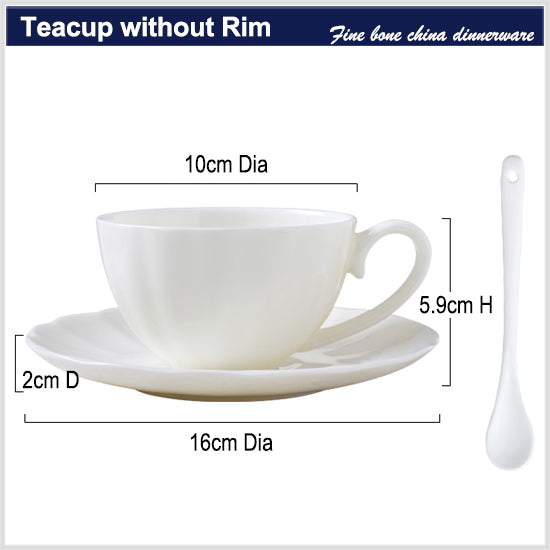 Bone China Ribbed Tea Cup & Saucer - W/ Gold Rim or W/O Rim