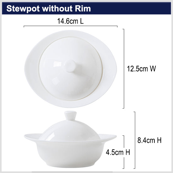 Bone China Steam Soup Bowl W/ Lid - Ellipse in Front