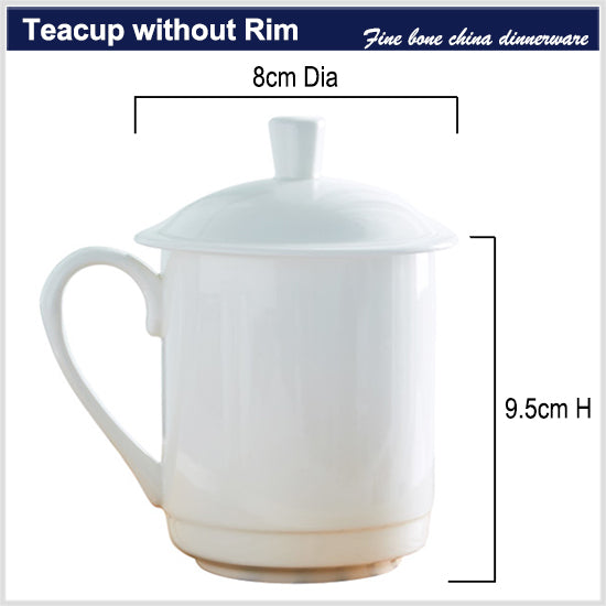 Bone China Tea Mug with Lid - W/ Gold Rim or W/O Rim