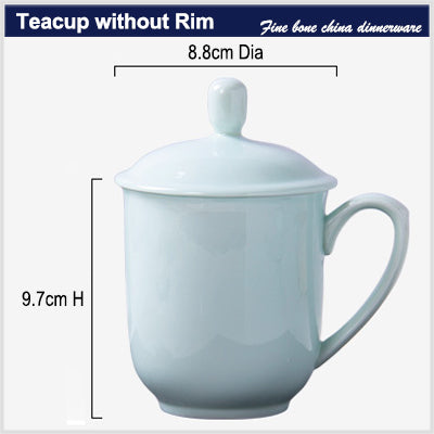 Bone China Celadon Tea Mug with Lid - W/ Gold Rim or W/O Rim