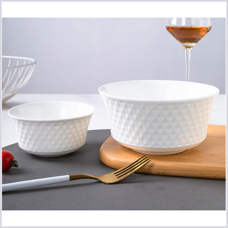 Bone China Tableware - Round Bowl with Diamond Shaped Ridges