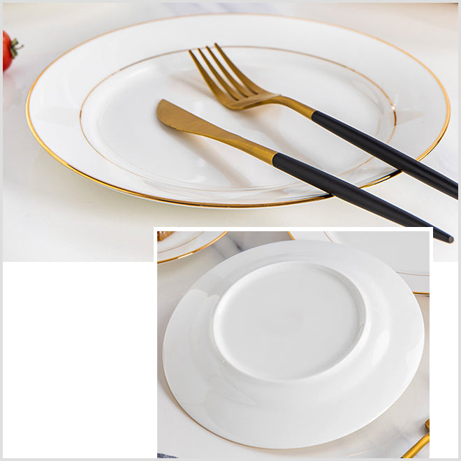 Bone China Flat Plate - White with Gold Rim