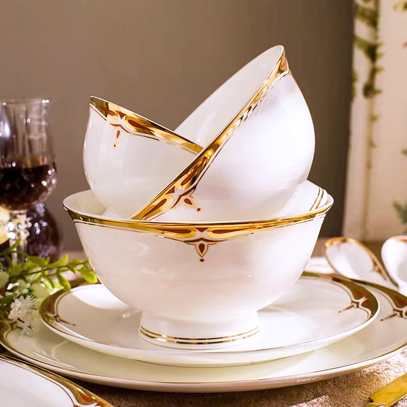 Bone China Dinnerware Set - Decorative Rim in Gold & Rich Colors