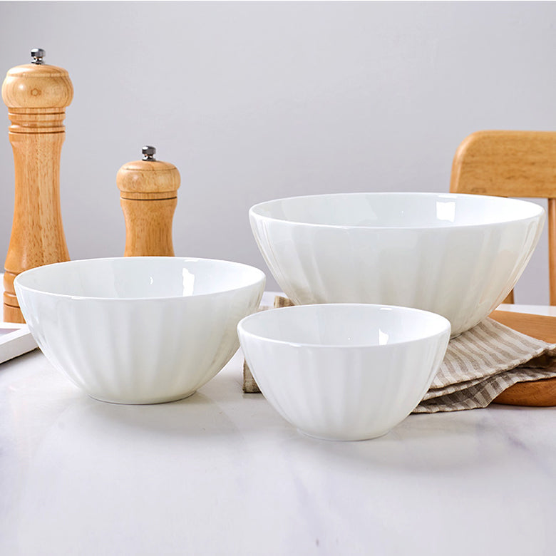 Bone China Ribbed Bowl - in Creamy White