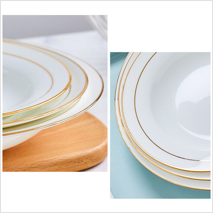 Bone China Soup Plate - White with Gold Rim