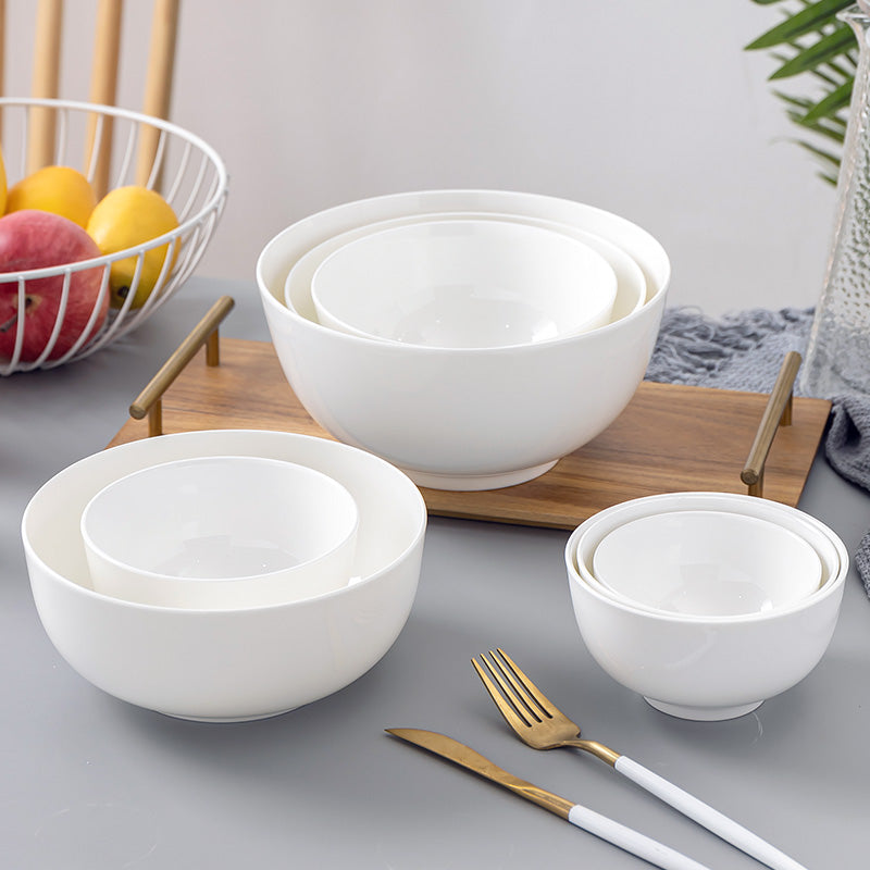 Bone China Round Bowl - Creamy White with Foot