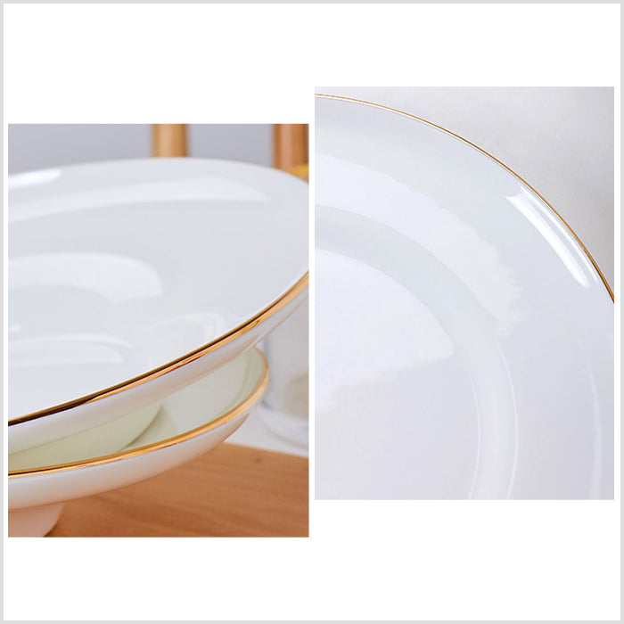 Bone China Dinnerware - Concave Plate with Gold Rim