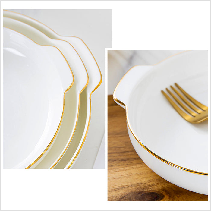 Bone China Dinnerware - Earred Dish with Gold Rim