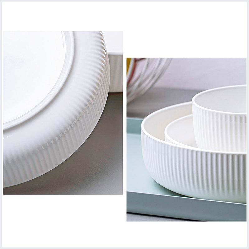 Bone China Dinnerware - Ribbed Plate in Creamy White