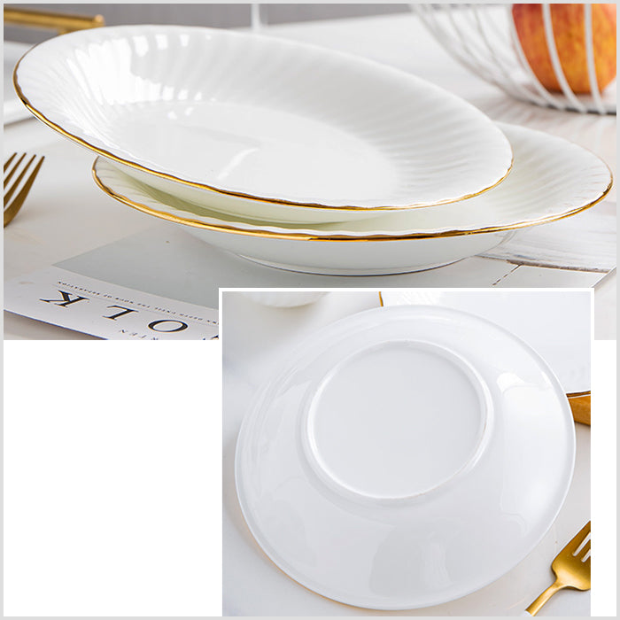 Bone China Round Plate - Ribbed Front Edge & Gold Rim