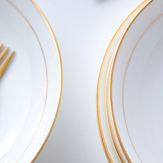 Bone China Dinnerware - Soup Plate with Gold Rim