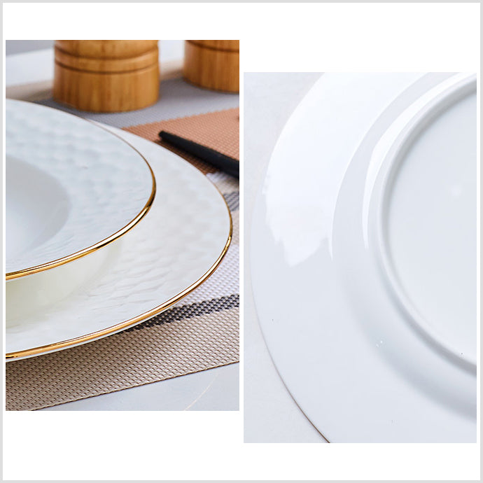 Bone China Round Plate - Golf Shaped Surface & Gold Rim