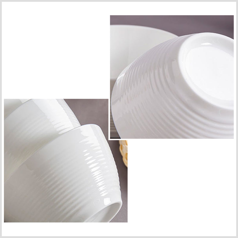 Bone China Round Bowl - Horizontal Ridges on Surface