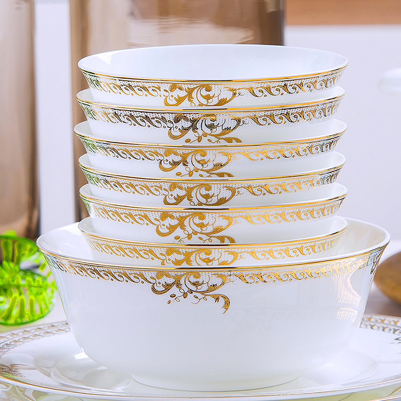 Bone China Dinnerware Set - Gold Inlay of Decorative Rim