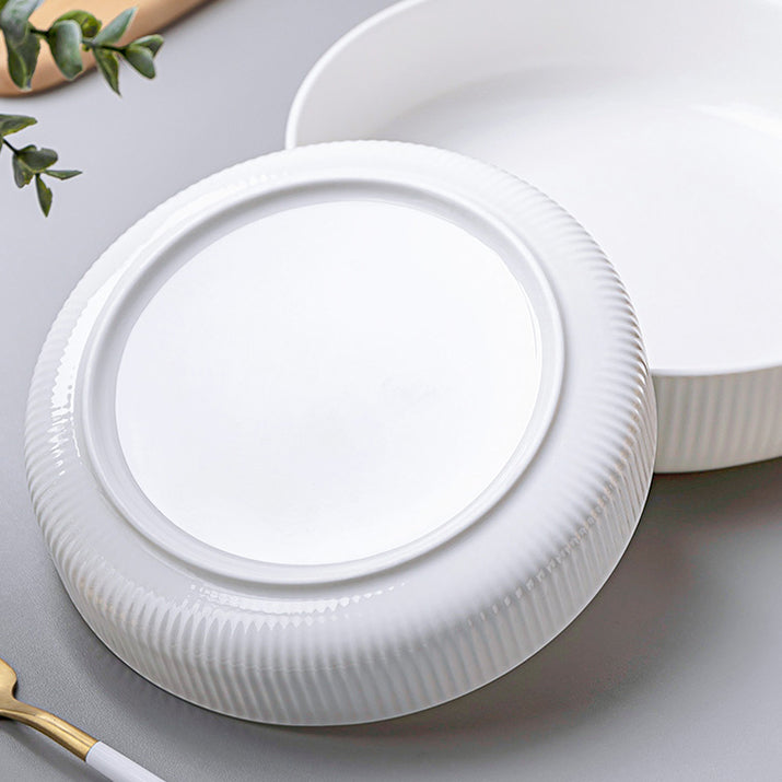 Bone China Dinnerware - Ribbed Plate in Creamy White