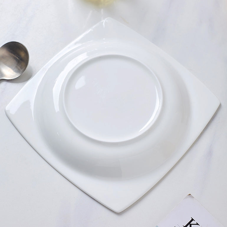 Bone China Square Plate with Concave Circle - in Creamy White