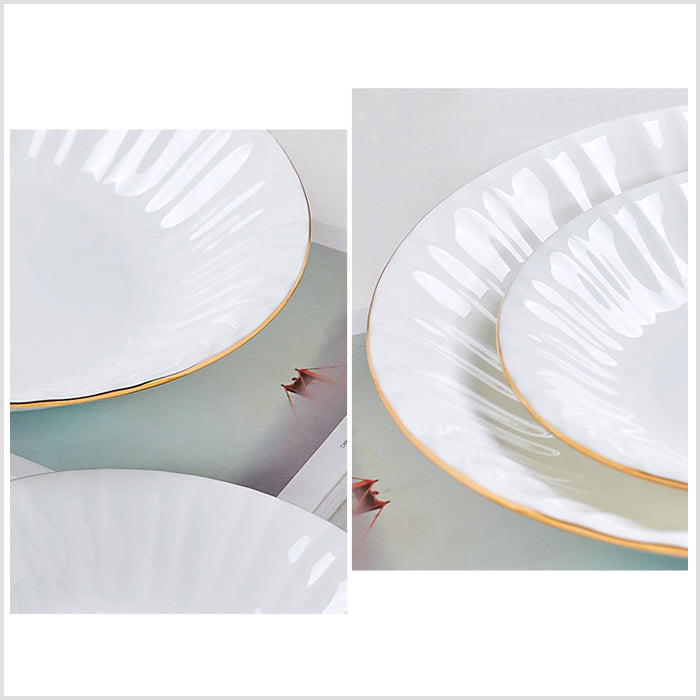 Bone China Round Plate - Ribbed Front Edge & Gold Rim