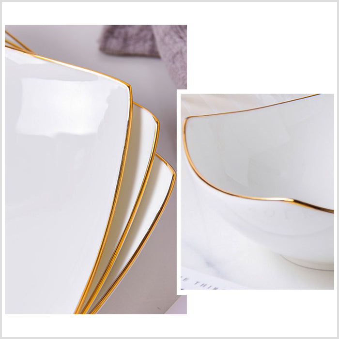 Bone China Square Plate - Curved Edge with Upward Angles