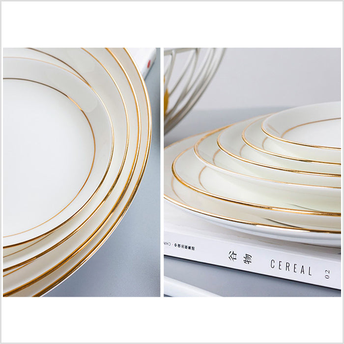 Bone China Dinnerware - Flat Plate with Gold Rim