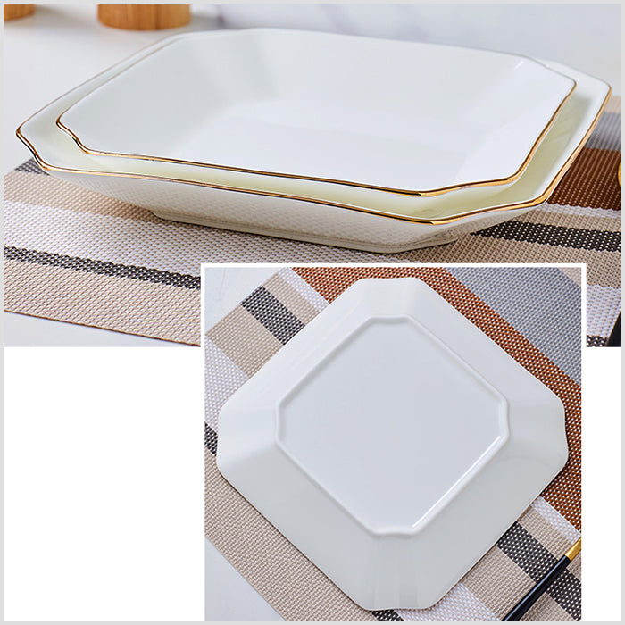 Bone China Dinnerware - Octagon Plate with Gold Rim