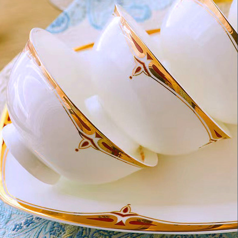 Bone China Dinnerware Set - Decorative Rim in Gold & Rich Colors