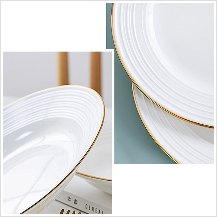 Bone China Round Plate - Front Ridges & Gold Rim