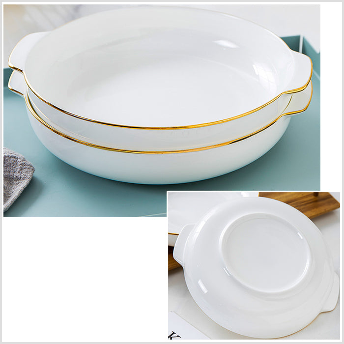 Bone China Dinnerware - Earred Dish with Gold Rim