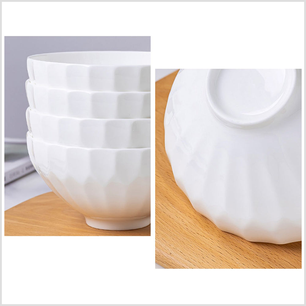 Bone China Tableware - Round Bowl with Hexagonal Ridges