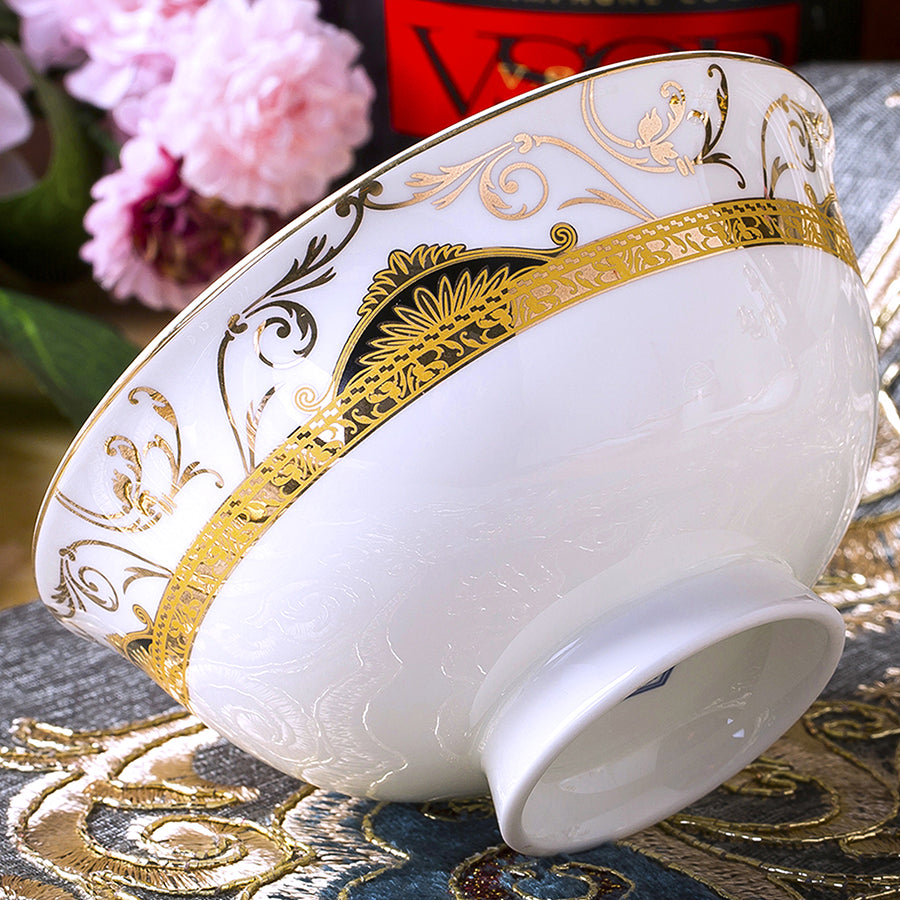 Bone China Dinnerware Set - Decorative Rim in Gold, Yellow & Black