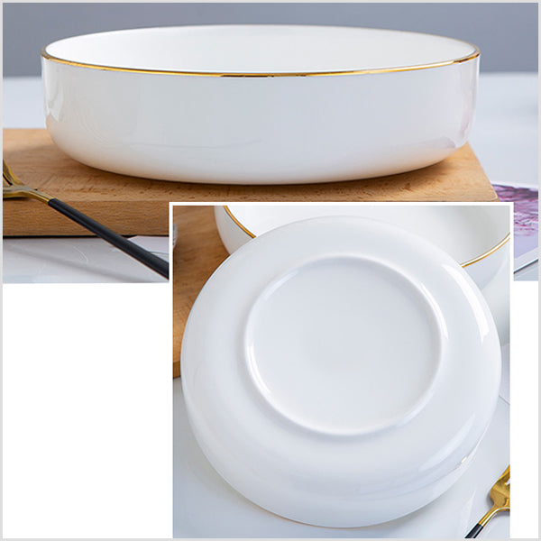 Bone China Dinnerware - Round Plate with Gold Rim