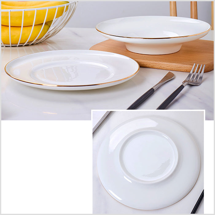 Bone China Dinnerware - Concave Plate with Gold Rim